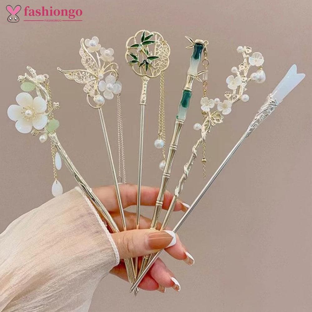 FASHIONGO Elegante Estilo Chinês Borla Bastão De Cabelo Grampos Tradicional Floral Hanfu Bastões Femininos Acessórios De