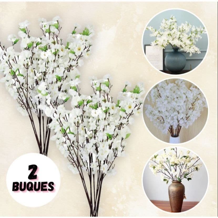 Kit 2 Buques Flor Cerejeira BRANCO Artificial 7 Galhos Grande Decoração Folhagem Montar Arranjos 63 florzinha Enfeite