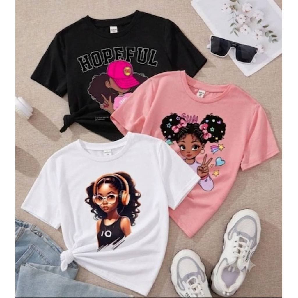 Kit 3 Blusas Infantil Meninas Tendência Casual Divertido Delicado 100% Algodão