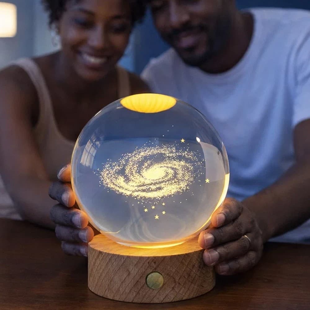 Luminária Bola de Cristal Galáxia Clarear Lâmpada Decoração Criança Dormir Quarto Abajur