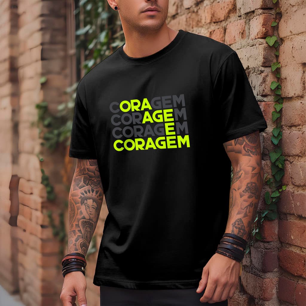 Camiseta Casual Frase Motivacional Ora Age Coragem 100% Algodão Premium Envio Imediato