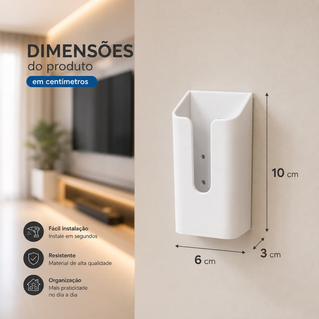 Suporte de Parede para Controle Remoto TV Universal Porta Controle Organizador  Fixação com Parafusos