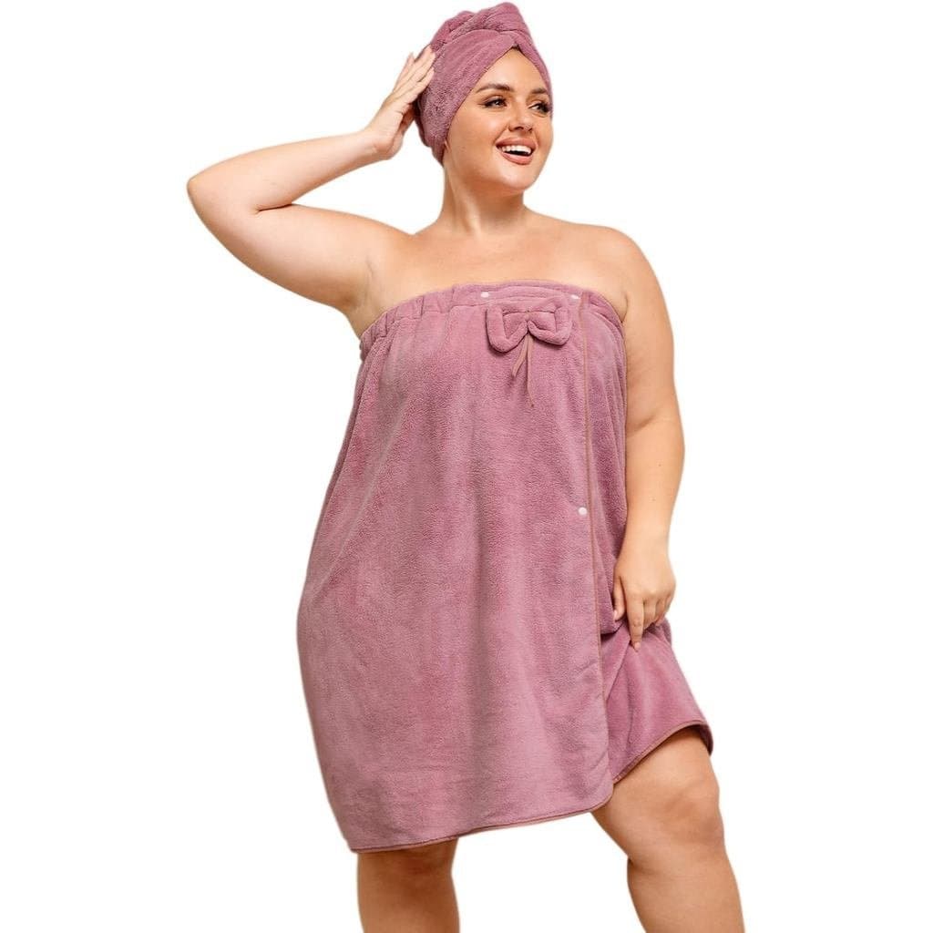 Roupão de Toalha Plus Size com Toalha para Cabelo para Mulheres, Roupão de Banho Confortável para Spa, Toalha Corporal A