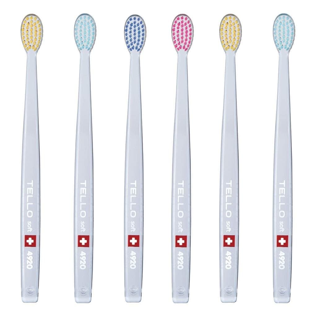 Escova de Dentes Suave TELLO 4920 para Adultos, Limpeza Delicada, Pacote com 6 AW7Y