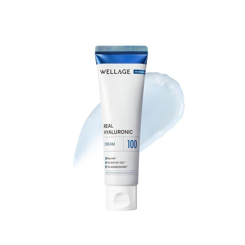 WELLAGE Real Hyaluronic Cream 100, Hidratante Facial Coreano com Ácido Hialurônico Puro, Ceramida, Pantenol, Esqualano,
