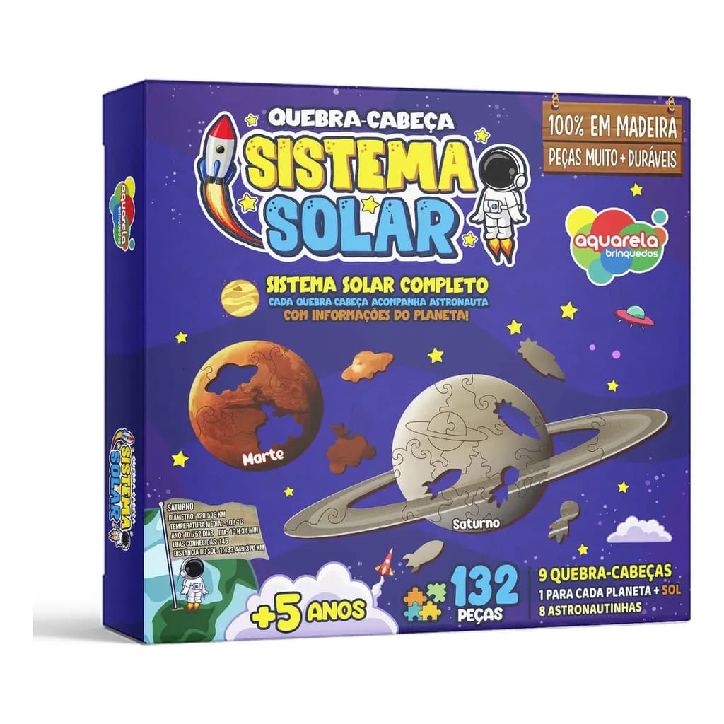 Quebra Cabeça Sistema Solar 132 Peças Mdf Aquarela