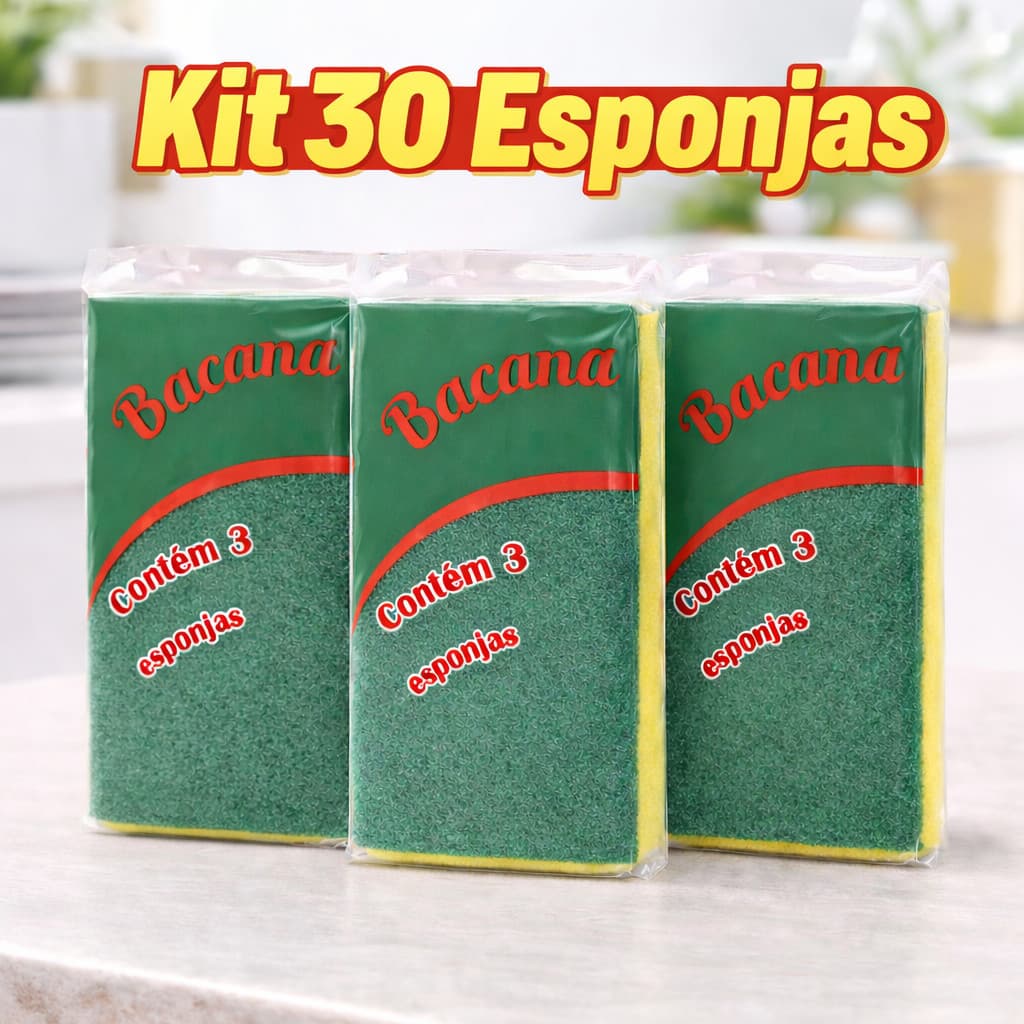 Kit 30 Esponjas Bacana Original Dupla Face p/ Louça Cozinha Limpeza