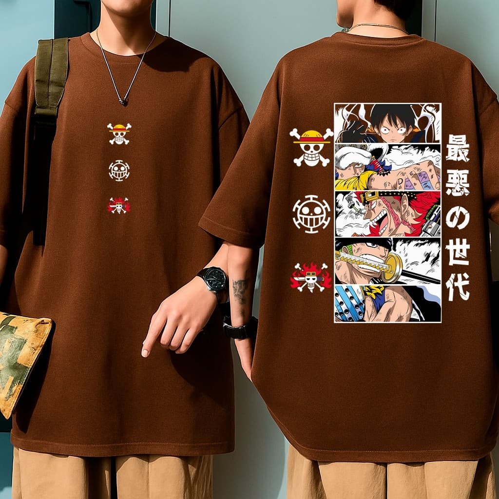 Camisa Oversized Anime Adulto Infantil Camiseta One Piece Piratas Mar Mangá Unissex