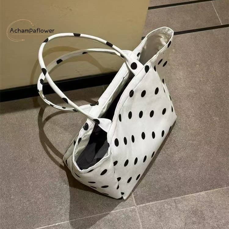 Sacola De Lona Listrada-Estilo Coreano De Grande Capacidade Com Design Preguiçoso De Um Ombro