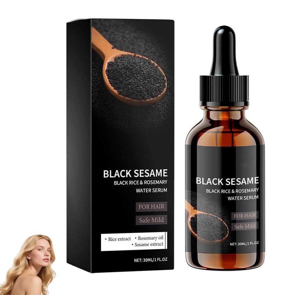 Sérum capilar de gergelim preto, óleo capilar de gergelim preto (contém arroz e alecrim), promove volume capilar e hidra