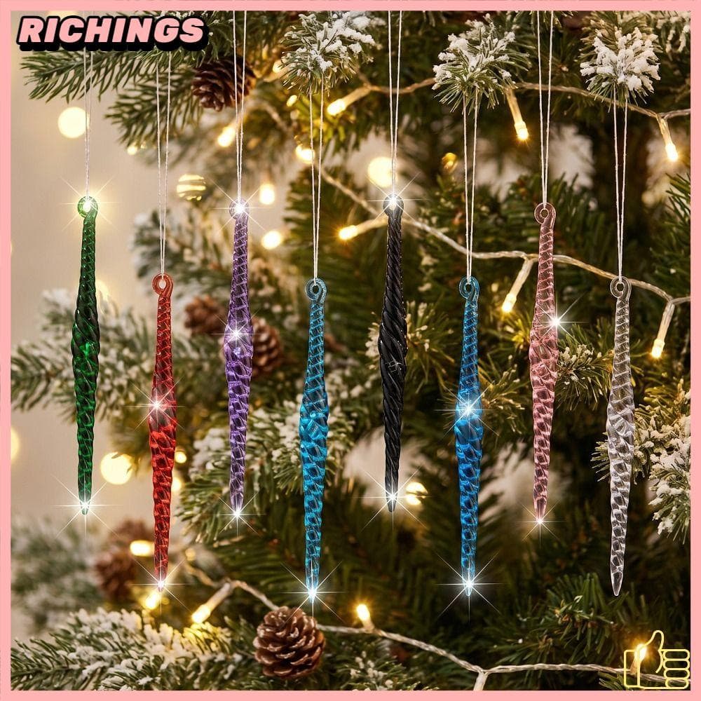 [RICHIS] Enfeites De Gelo Acrílico , Conjunto Transparente De 12 Peças De Pingentes De Árvore De Natal , Simulados Criat