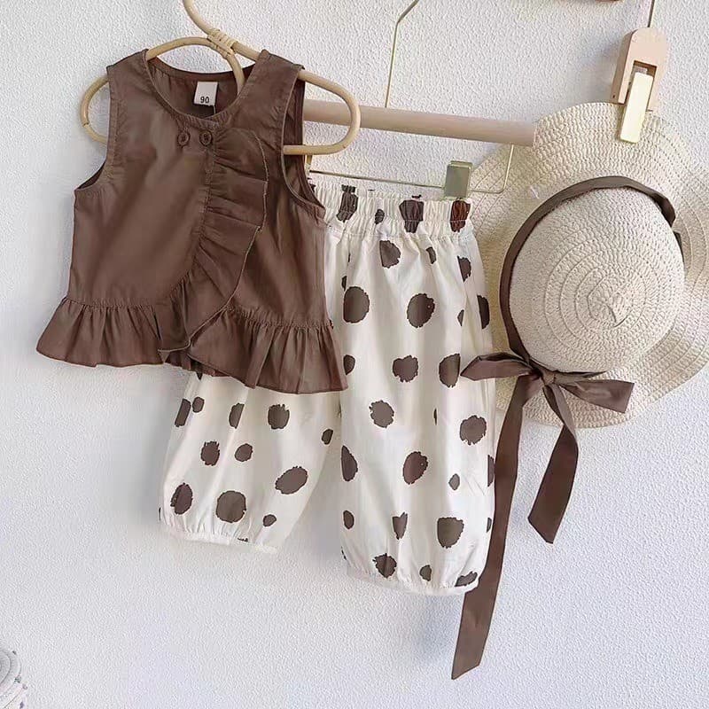 1-8 anos de idade meninas algodão Casual sem mangas camisa de bebê Top calças de perna larga chapéu conjunto de três peç