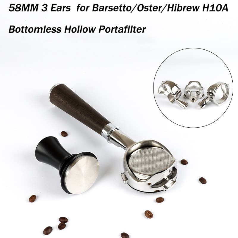 58MM 3 Orelhas Portátil Oco Sem Fundo Para Barsetto/Oster/Hibrew H10A Alça De Café Expresso Acessórios De Aço Inoxidável