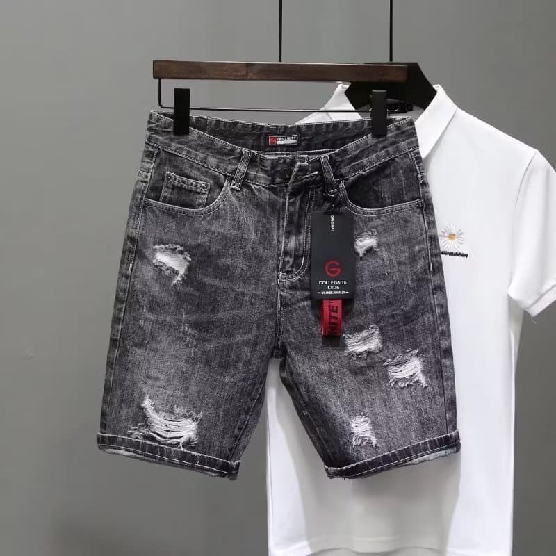 Bermudas de ganga cinza-acinzentado para homens, calças da marca da moda com bordados, estilo coreano de verão, populare