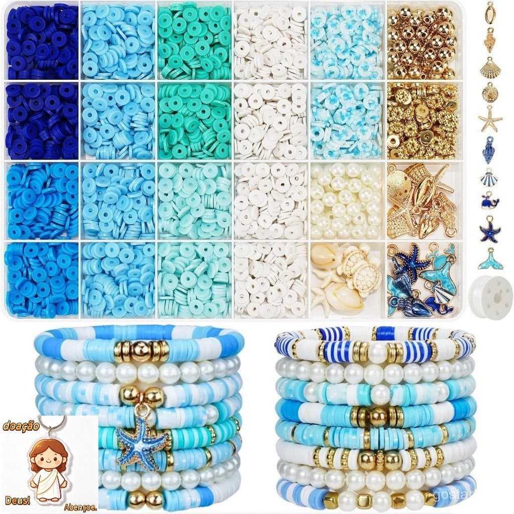 Kit de pulseira azul pulseira com contas joias Kit de produção faça você mesmo