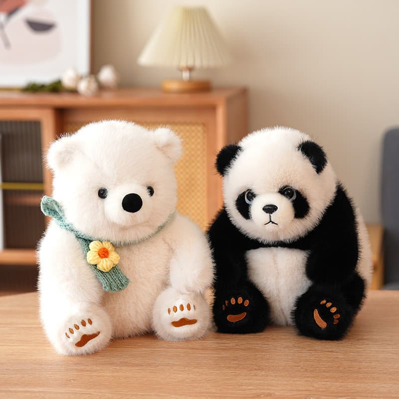 Brinquedo de pelúcia fofo de panda gigante e urso polar, boneco de panda sentado realista, presente de aniversário para