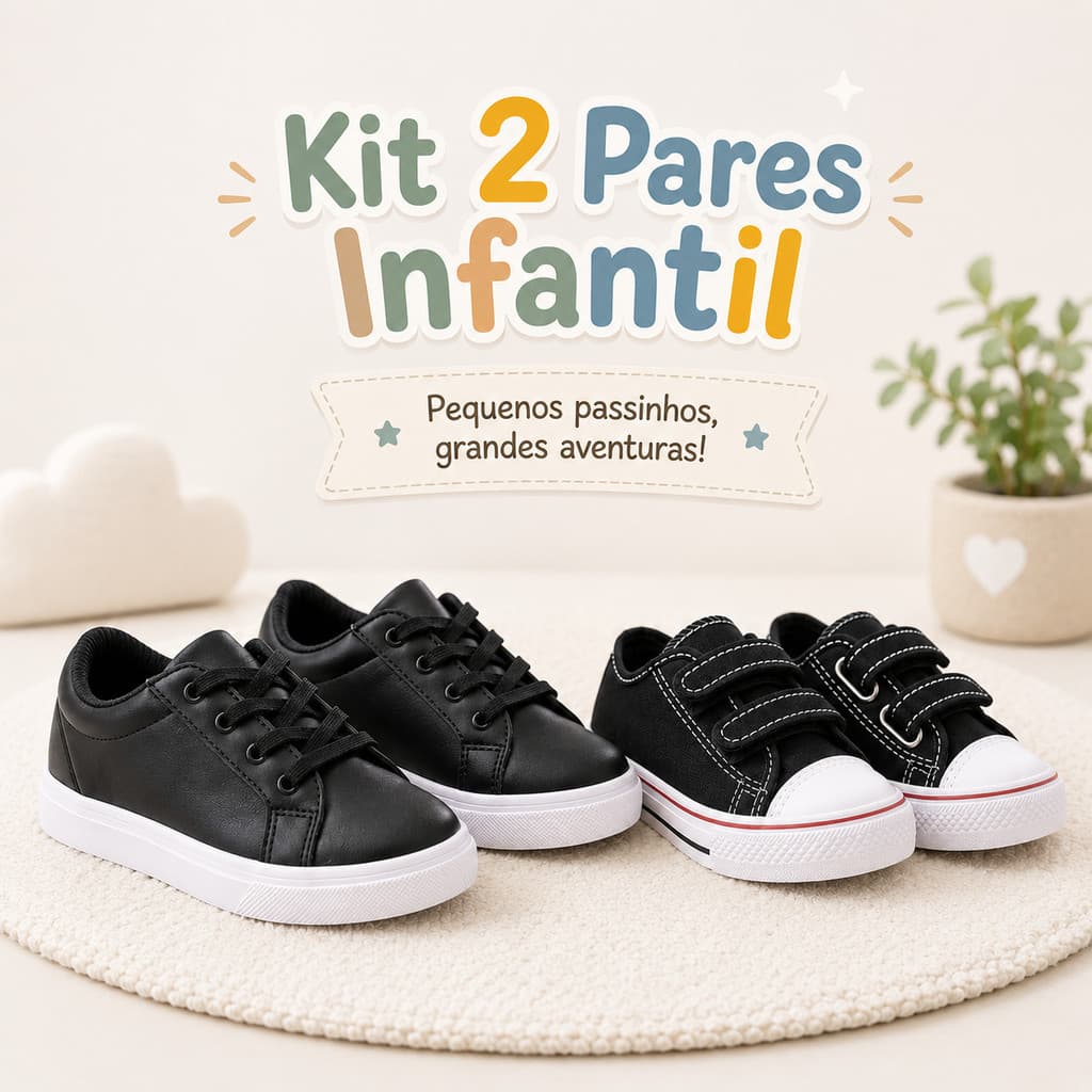 Lindo Kit 2 Pares Tênis Carrapicho Infantil Menino Menina Escolar Confortável Colegial unissex