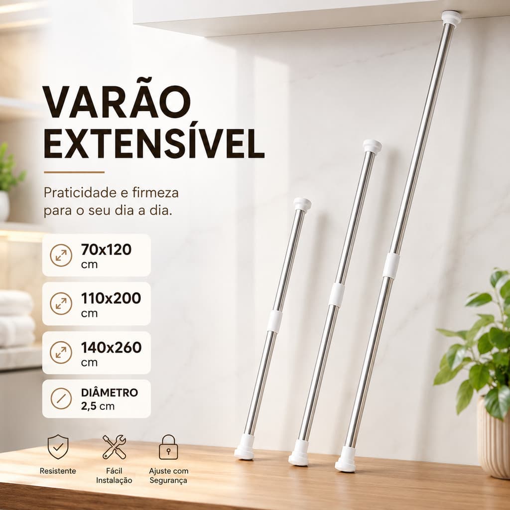 Varão Box cortina Extensível Barra Ajustável Sem Furo Banheiro Bastão Aço Inox Suporte Telescópico Quarto Janela Porta