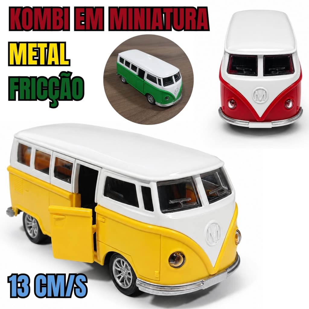 Miniatura Kombi Clássica 13cm em Metal com Fricção – Colecionável Realista