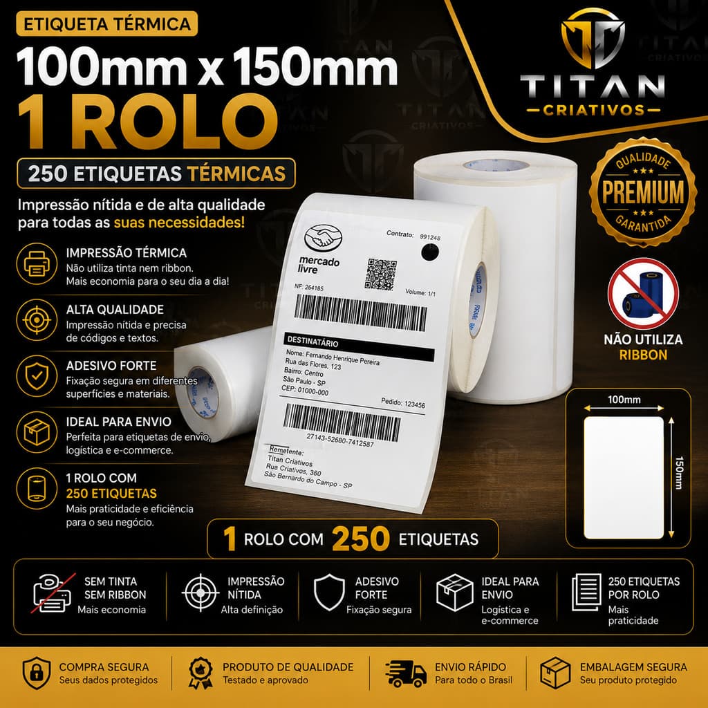 Etiqueta Térmica Não Usa Ribbon 100x150 - 1 Rolo 250 etiquetas