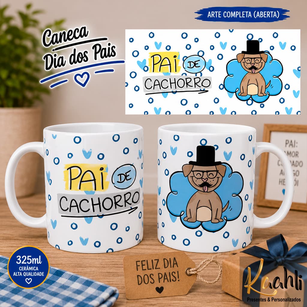 Caneca dia dos Pais Pai de Pet Cachorro Gato Animais presente perfeito xicara ceramica papai paizão