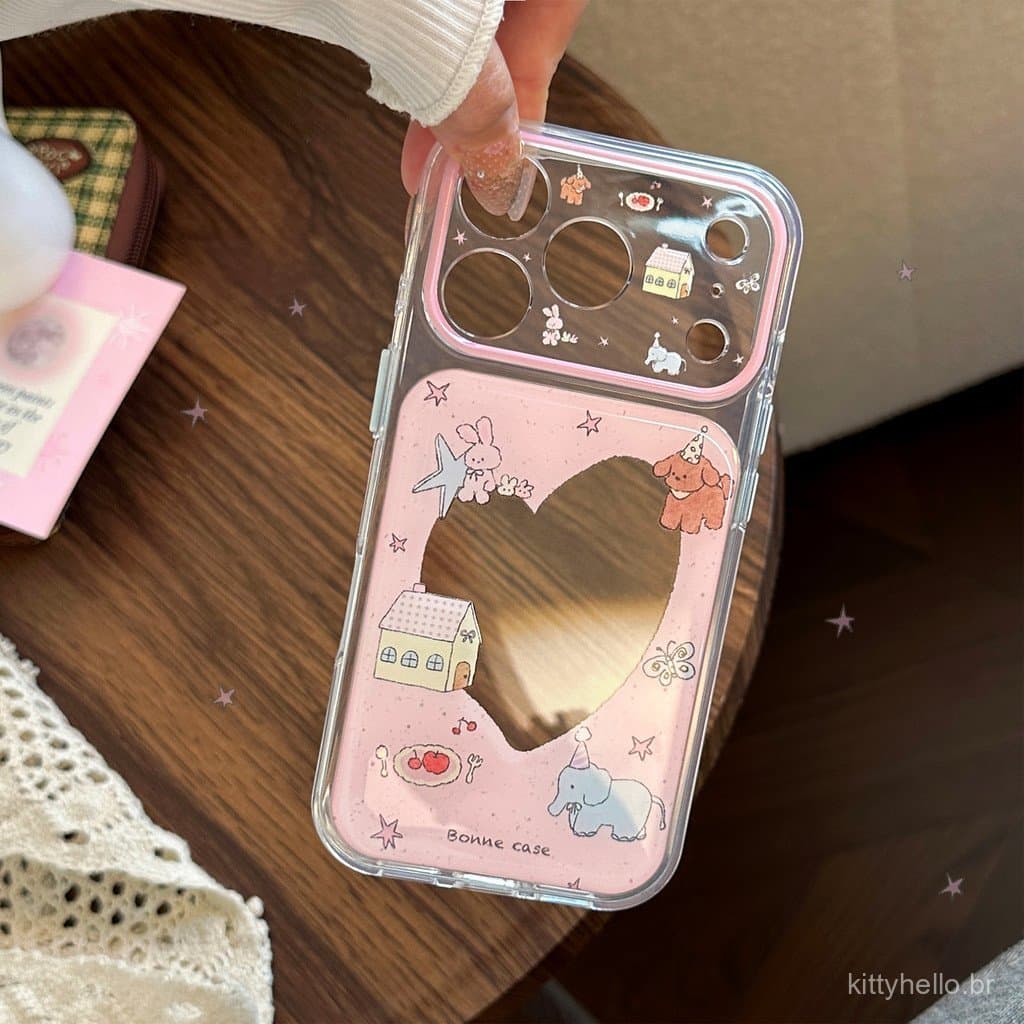 Capa de Telefone para iPhone 17pm com Tema de Festa de Animais para Meninas, Transparente para iPhone 16, Resina de Dese