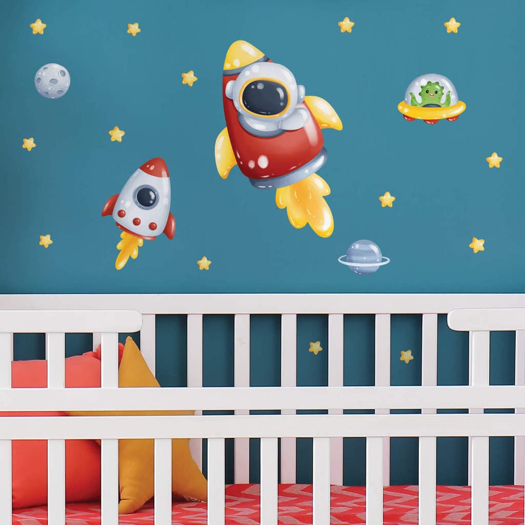 Adesivo de Parede Infantil: No Espaço Astronauta e Foguete