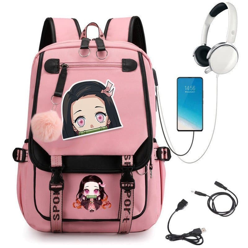 Mochila escolar com estampa de desenho animado do anime Demon Slayer Nezuko para alunos do ensino fundamental.