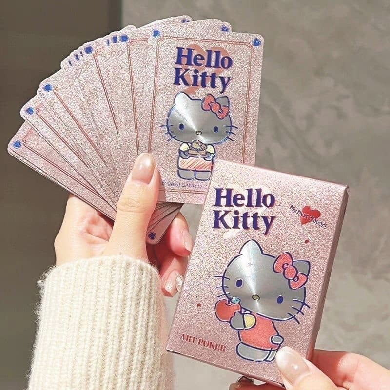 Cartas de jogar Hello Kitty, cartas de jogar de desenho animado fofas, cartas de PVC de alta qualidade, impermeáveis e d