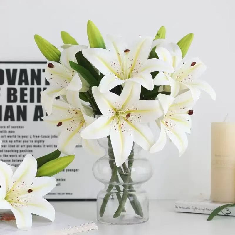 Lírio decorativo em miniatura 3D, flor artificial com 1 flor e 2 frutos--11105