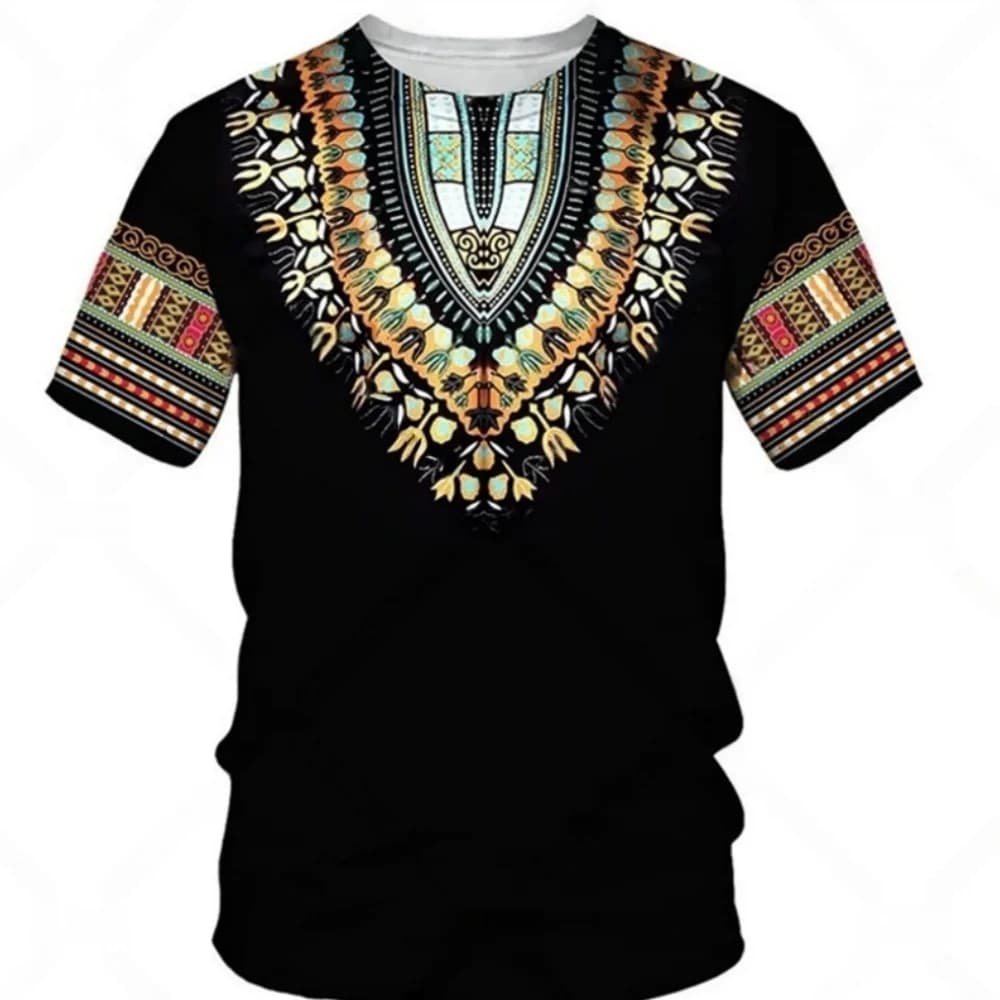 Camisetas Com Padrão Tradicional Africano Estampa 3D Masculina Verão Manga Curta Camiseta Harajuku Estilo Étnico Retrô T