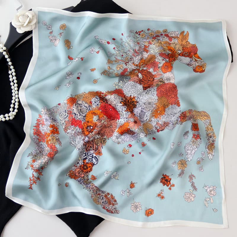 Orse Floral Estilo Europeu Lenço Quadrado Pequeno de Seda Real Satinada 55 Mulberry
