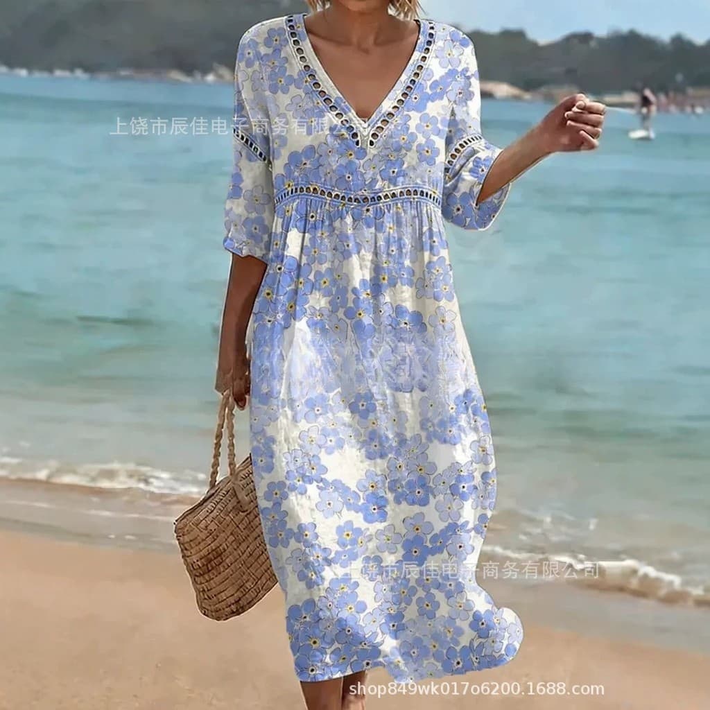 2026 Vestido Longo Feminino Verão E Outono Boêmio Manga Lanterna Elegante Plus Size Wo