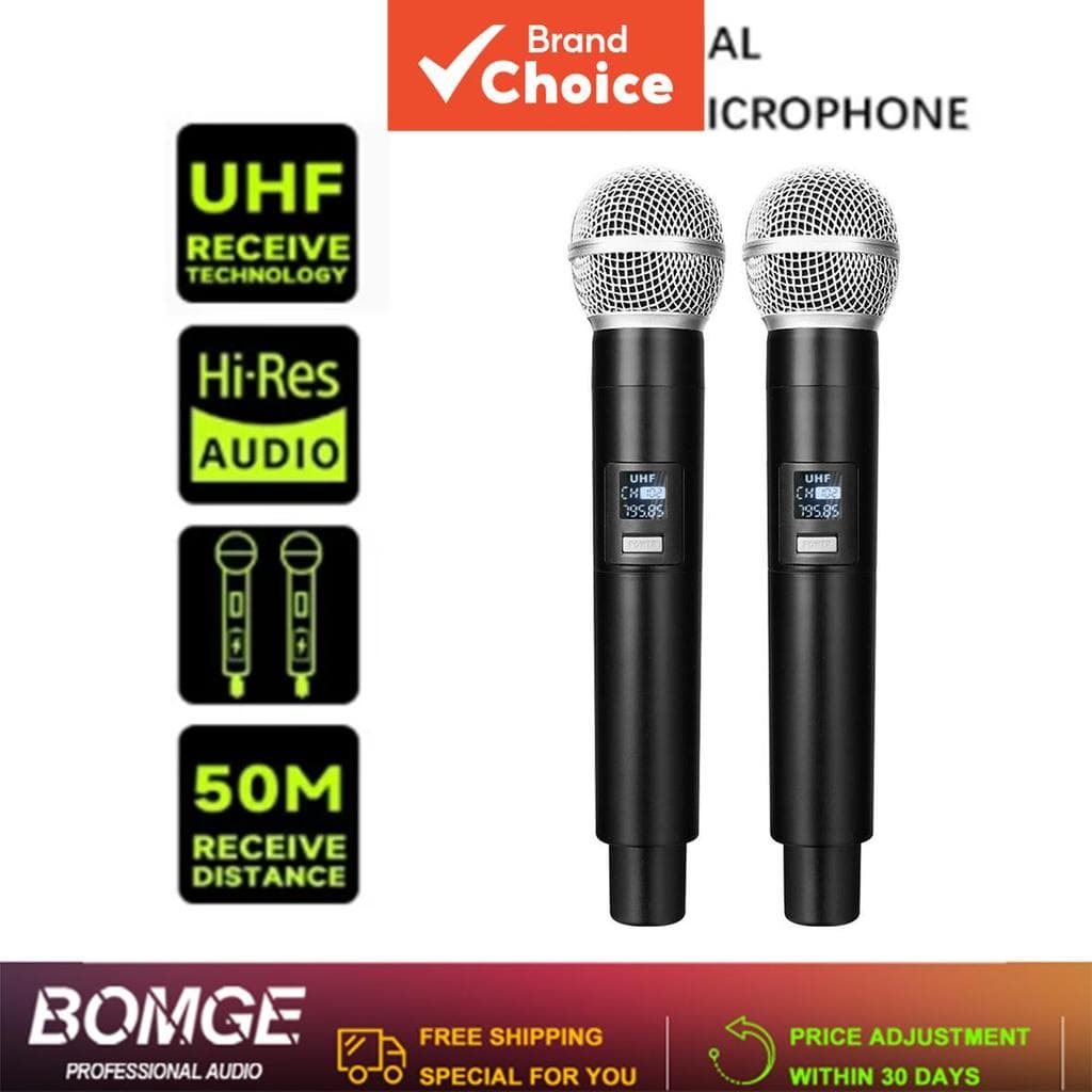 BOMGE Microfone Sem Fio UHF Conjunto 2 Unidades Microfone de Mão Dinâmico
