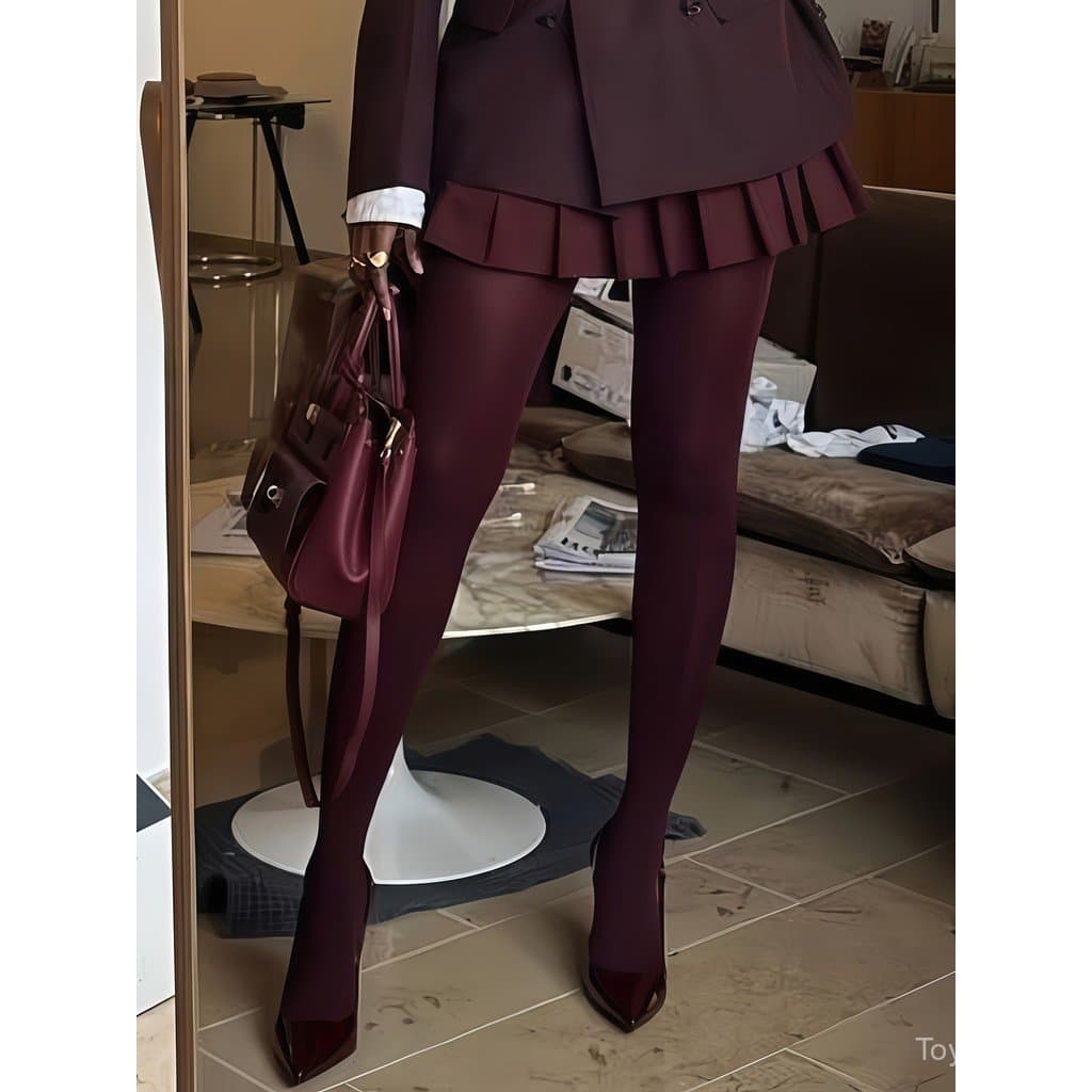 Leggings Femininas de Veludo Fosco Borgonha - Calças de Comprimento Total, Ajuste Slim Retro, Alta Elasticidade, Adequad