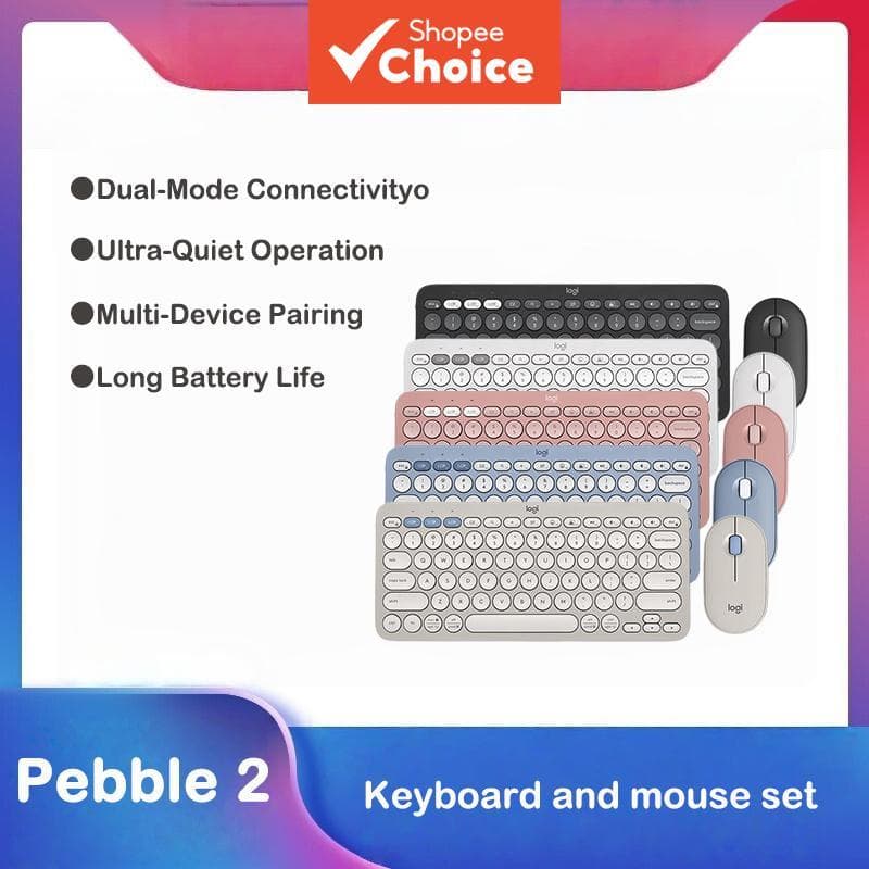 Conjunto de Teclado e Mouse Logitech Pebble 2 Combo Sem Fio, Teclado Silencioso Bluetooth com Múltiplos Dispositivos,