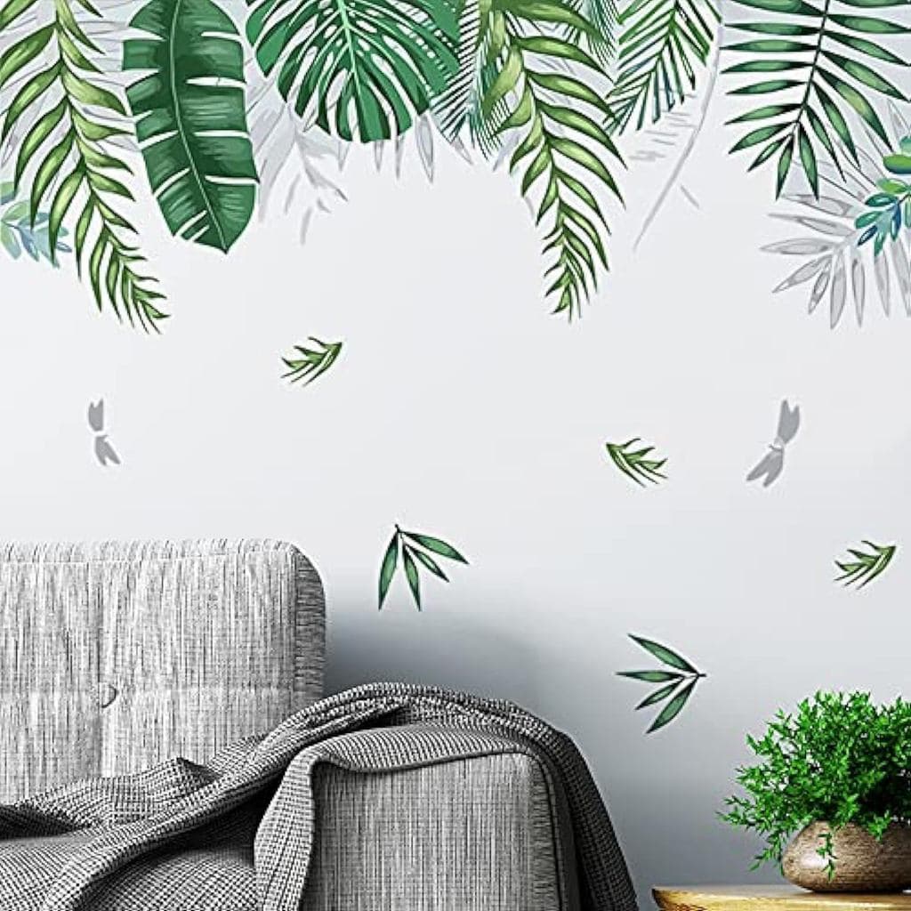 Adesivos de Parede com Folhas de Palmeira Tropical Verde, Adesivo de Parede KALYLOC à Prova d'Água com Folhas Verdes Tro