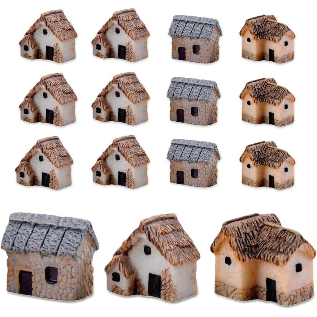 12pcs Mini House Village Resin Miniature Houses Small Figurine Buildings for Crafts Fairy Backyard Decoration Little Woo