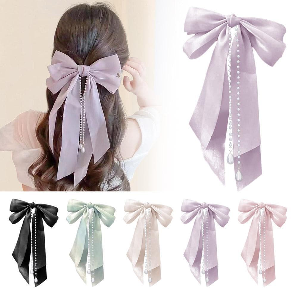 Elegante Fita De Cristal Arco Borla Grampo De Cabelo Primavera Clipe Streamer Puro Ins E Versão Z1