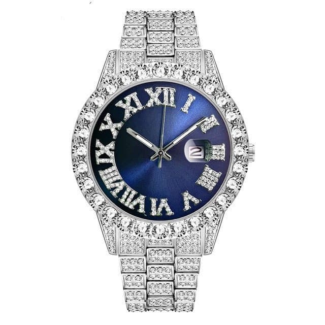 Novo Água Fantasma Grande Strass Conjunto Masculino Relógio Romano Graduado Data Hip Hop Dourado Verde Cheio Diamante