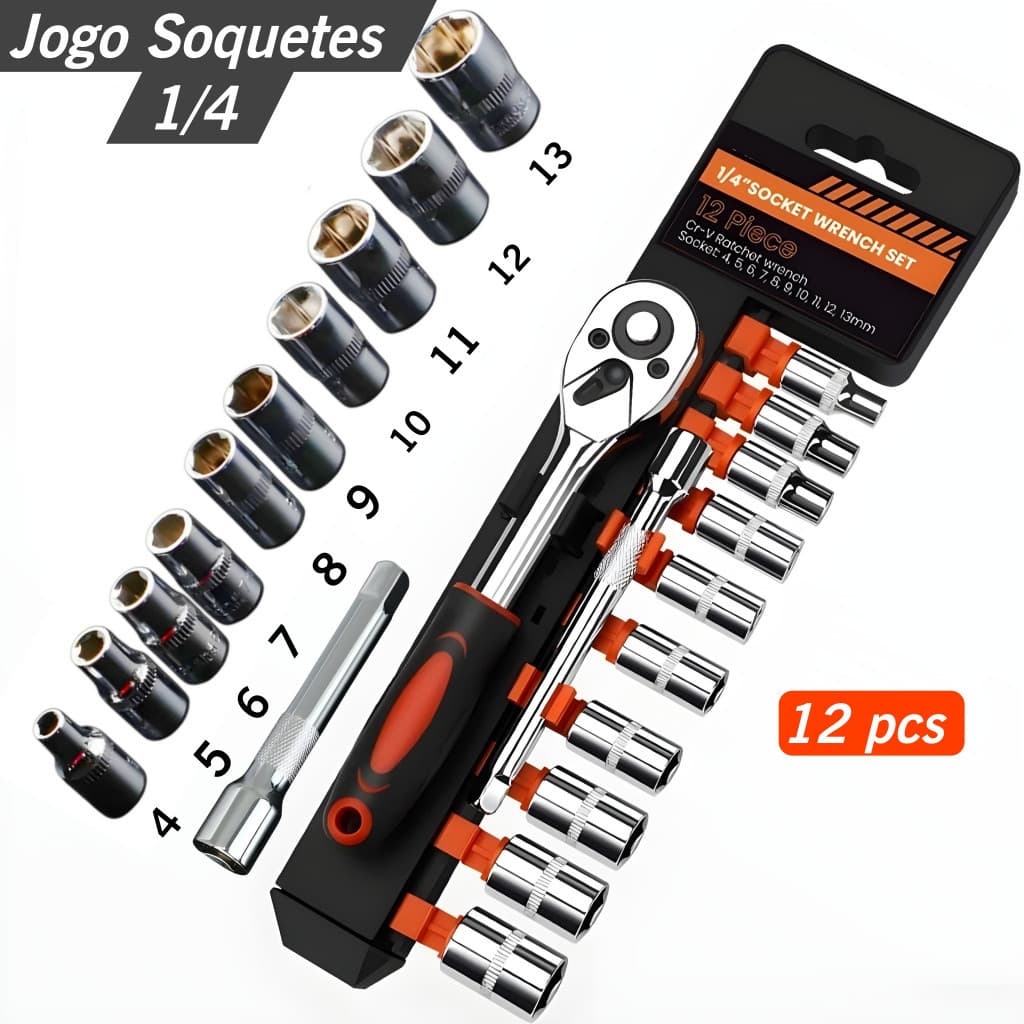 Jogo de chaves soquete mini Cr-v Catraca 1/4 com 12pcs