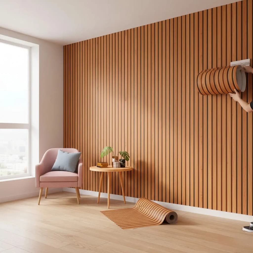 Papel De Parede Madeira Adesivo Ripado 5 Metros Lavável 3d