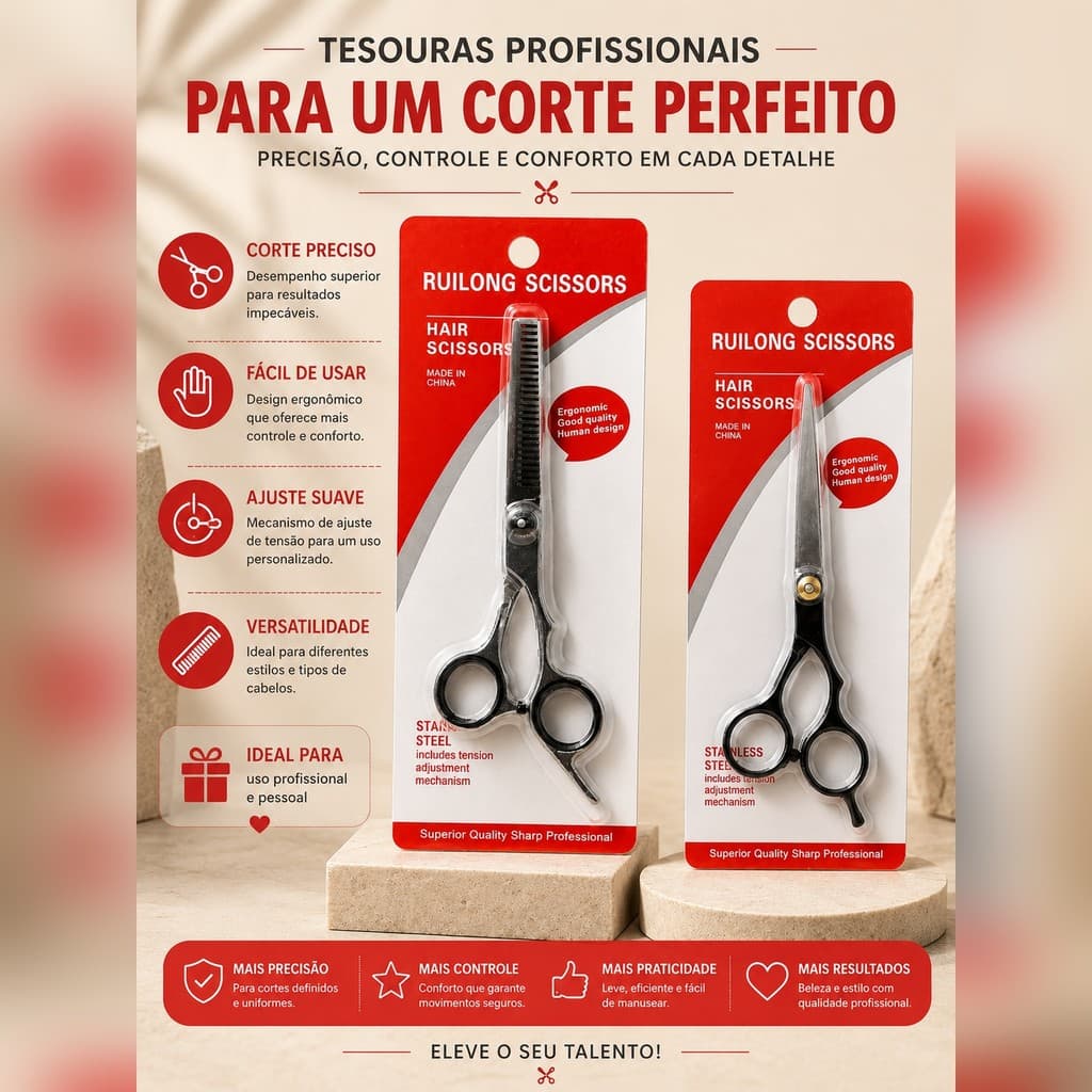 Tesoura de Desfiar Cabelo Profissional em Aço Inoxidável