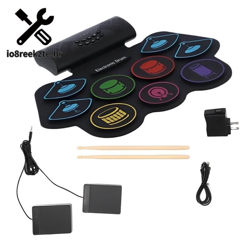 Tambores Eletrônicos Conjunto De Bateria De Silicone Portátil Kit Eletrônica BT Alto-Falante Duplo Alimentado Por Eua Pl