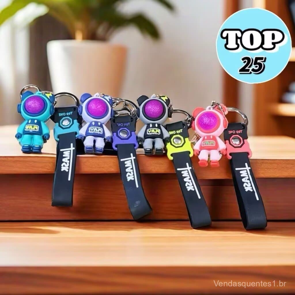 KIT 12 pcs Pingente de bolsa de chaveiro de urso astronauta de desenho animado pequeno presente
