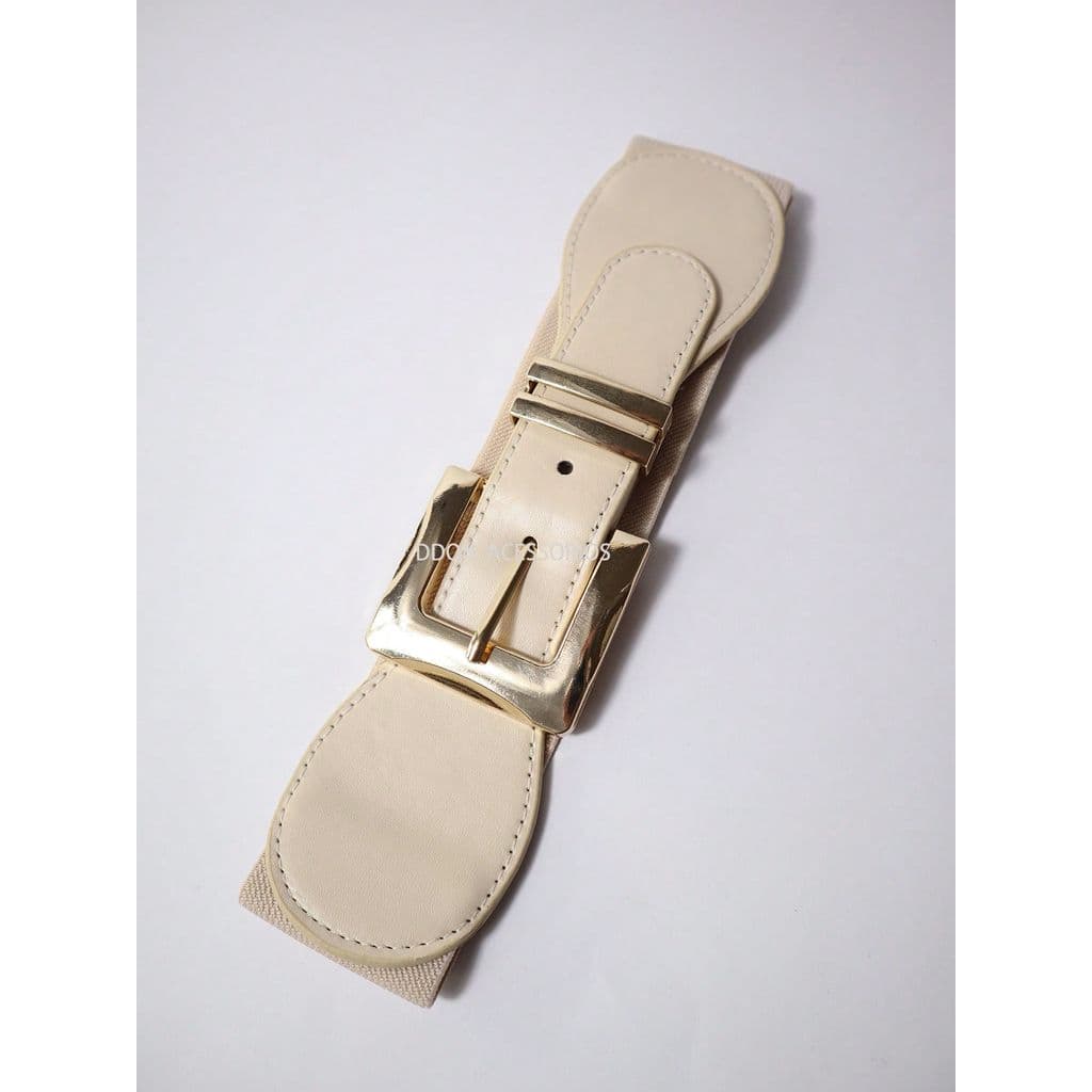 Cinto Feminino Elástico 5cm Fivela Quadrada Dourada Ajustável Faixa Cintura Stretch Moda Elegante para Vestido Blazer