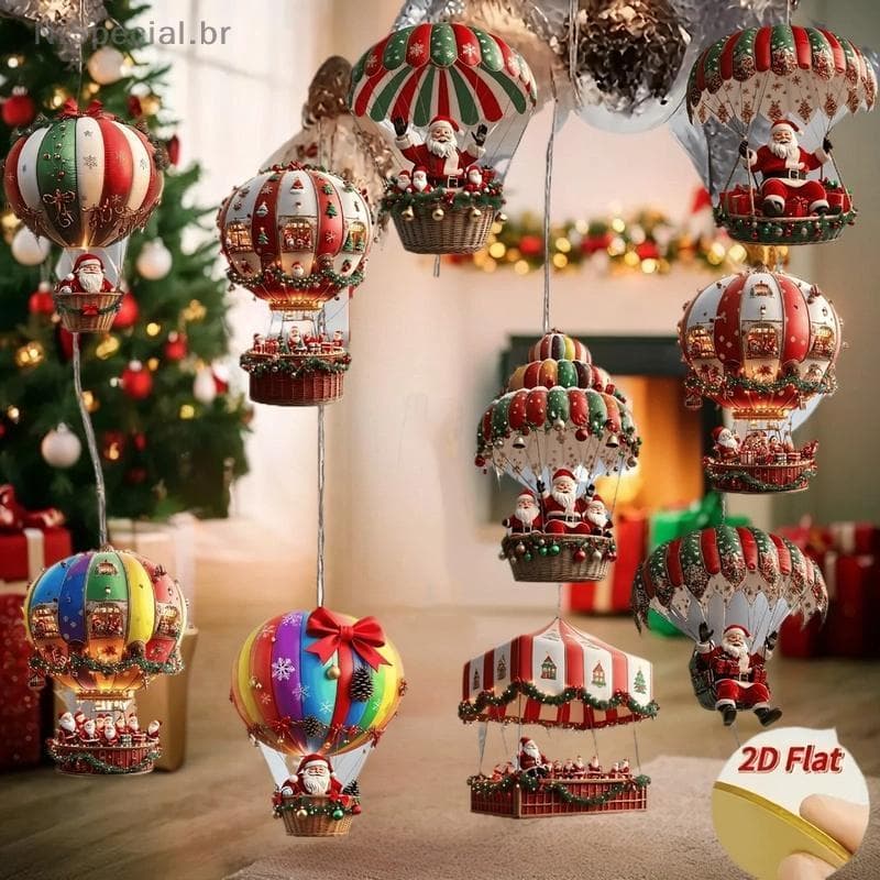 [Nis] 10 Unidades De Balão De Ar Quente De Madeira De Natal Papai Noel 2D Pingente Plana Decoração De Árvore Perfeita De