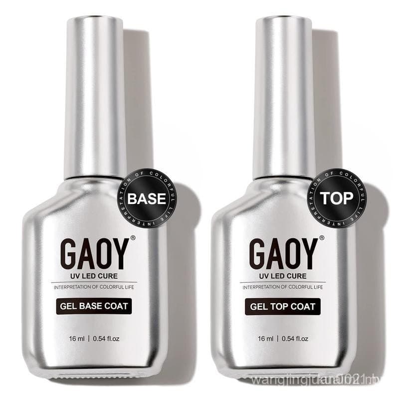 Conjunto de 2 peças GAOY de 16ml, com top coat e base coat em gel, combinação de base sem resíduos, para esmalte de unha