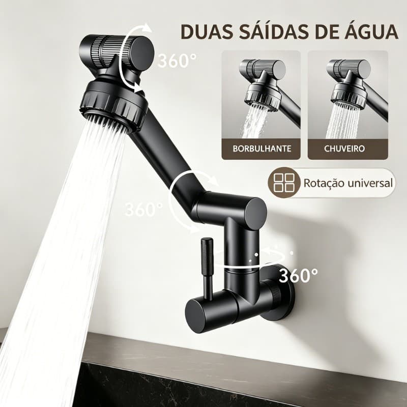 360°Torneira giratória, equipada com braço robótico multifuncional, adequada para cozinha e banheiro, sem ângulos mortos