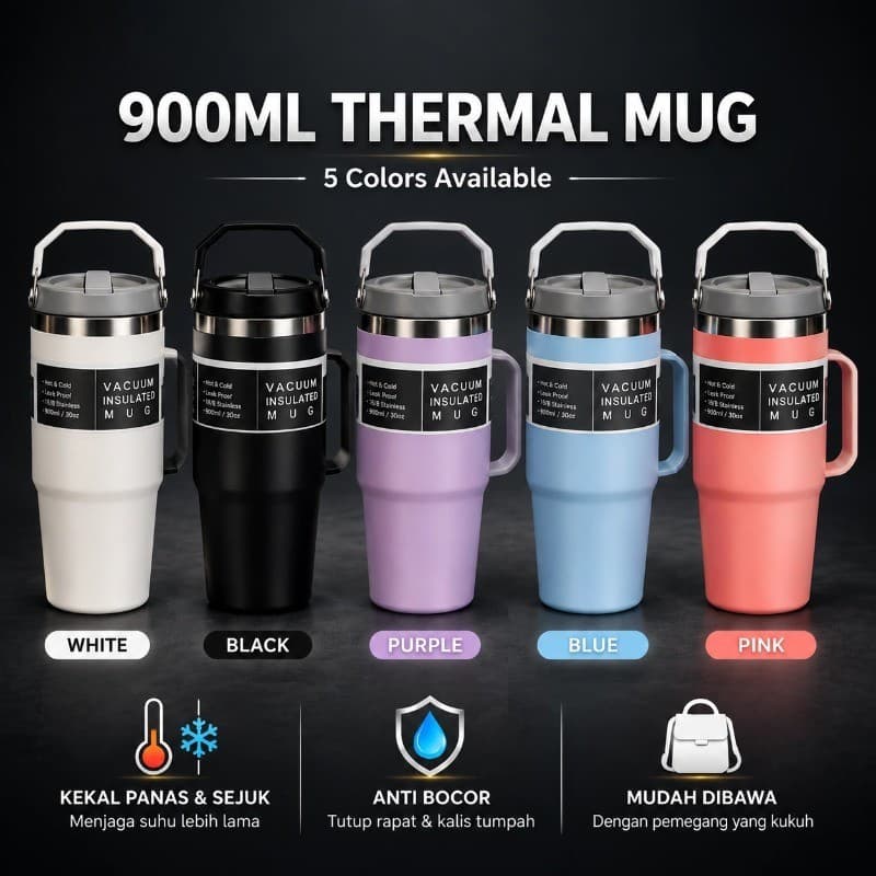 Copo de Metal de aço inoxidável 900ml, isolamento a vácuo de camada dupla, adequado para uso externo, pode conter café,